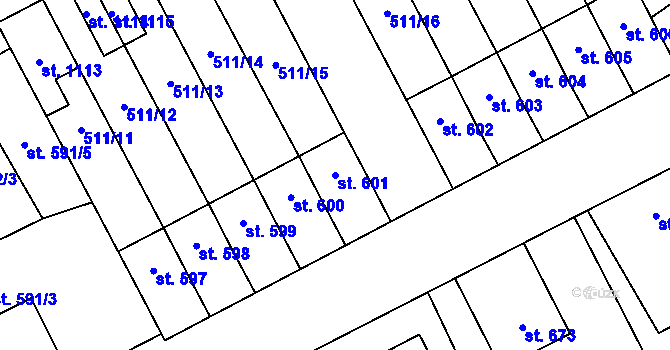 Parcela st. 601 v KÚ Kryry, Katastrální mapa