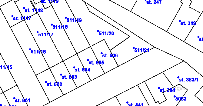 Parcela st. 606 v KÚ Kryry, Katastrální mapa