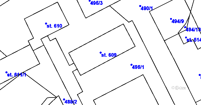 Parcela st. 609 v KÚ Kryry, Katastrální mapa