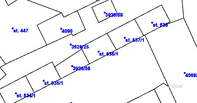 Parcela st. 636/1 v KÚ Kryry, Katastrální mapa