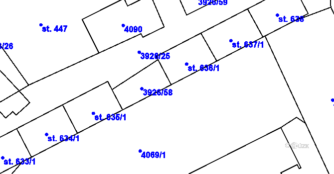 Parcela st. 636/2 v KÚ Kryry, Katastrální mapa