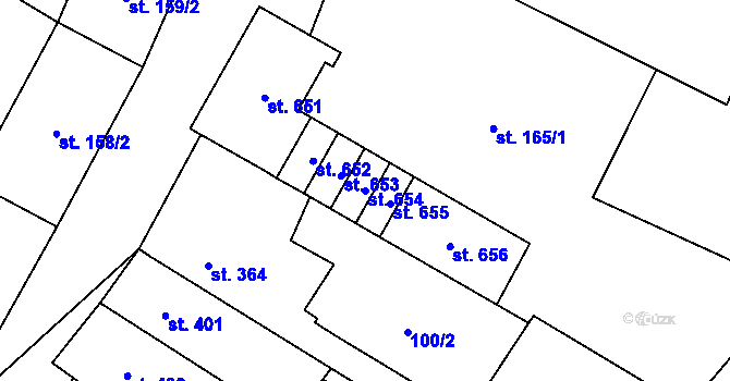 Parcela st. 654 v KÚ Kryry, Katastrální mapa
