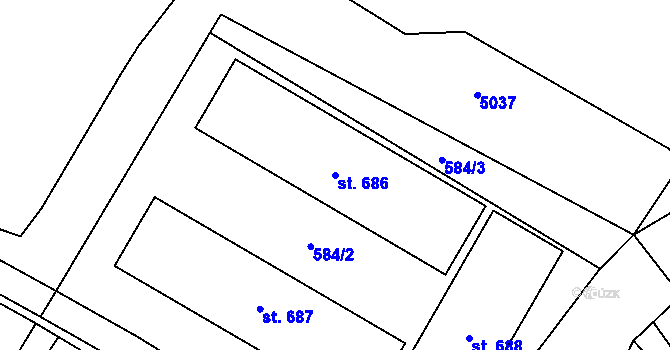 Parcela st. 686 v KÚ Kryry, Katastrální mapa