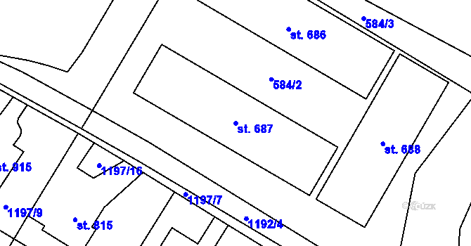 Parcela st. 687 v KÚ Kryry, Katastrální mapa