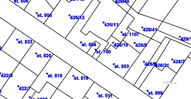 Parcela st. 700 v KÚ Kryry, Katastrální mapa