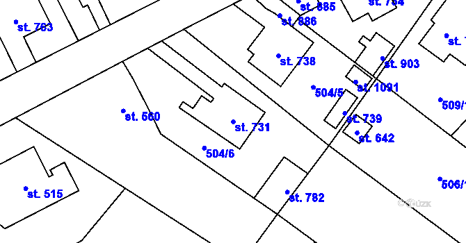 Parcela st. 731 v KÚ Kryry, Katastrální mapa
