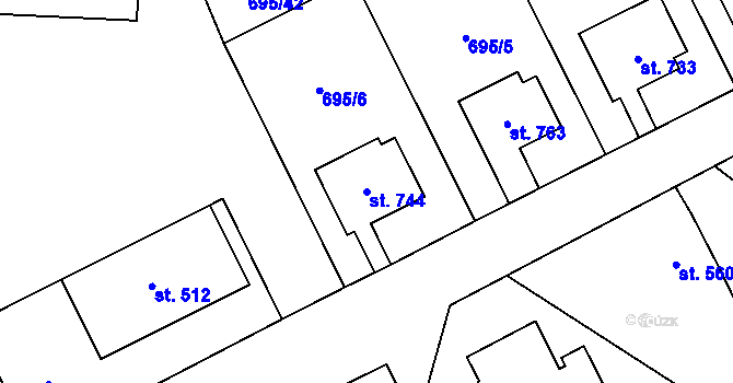 Parcela st. 744 v KÚ Kryry, Katastrální mapa