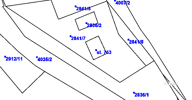 Parcela st. 753 v KÚ Kryry, Katastrální mapa