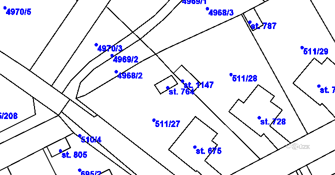 Parcela st. 764 v KÚ Kryry, Katastrální mapa
