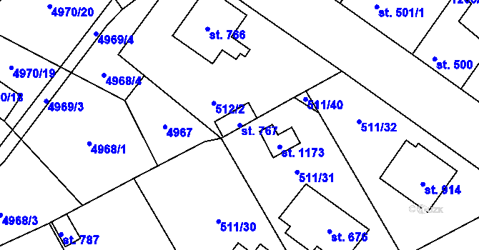 Parcela st. 767 v KÚ Kryry, Katastrální mapa
