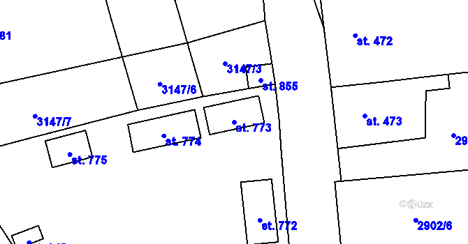 Parcela st. 773 v KÚ Kryry, Katastrální mapa