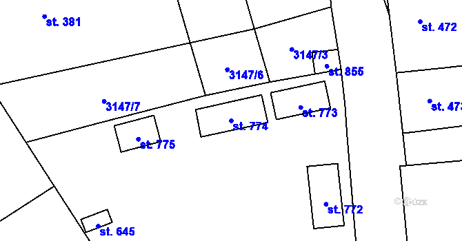 Parcela st. 774 v KÚ Kryry, Katastrální mapa
