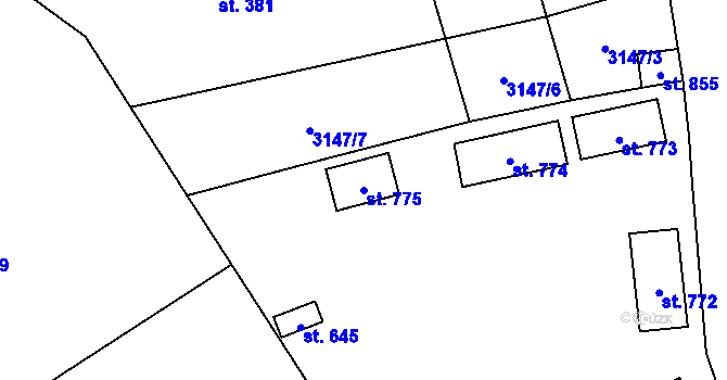 Parcela st. 775 v KÚ Kryry, Katastrální mapa
