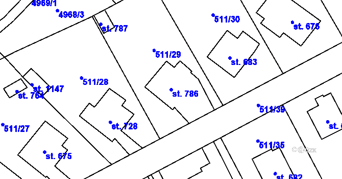 Parcela st. 786 v KÚ Kryry, Katastrální mapa