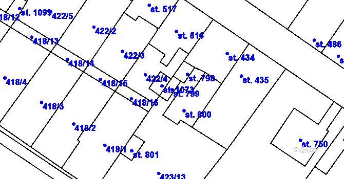 Parcela st. 799 v KÚ Kryry, Katastrální mapa