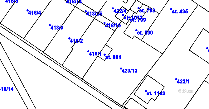 Parcela st. 801 v KÚ Kryry, Katastrální mapa