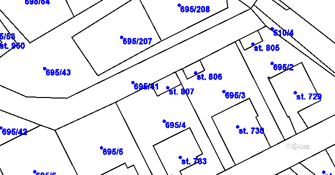 Parcela st. 807 v KÚ Kryry, Katastrální mapa