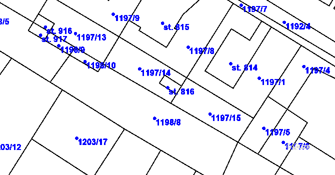 Parcela st. 816 v KÚ Kryry, Katastrální mapa