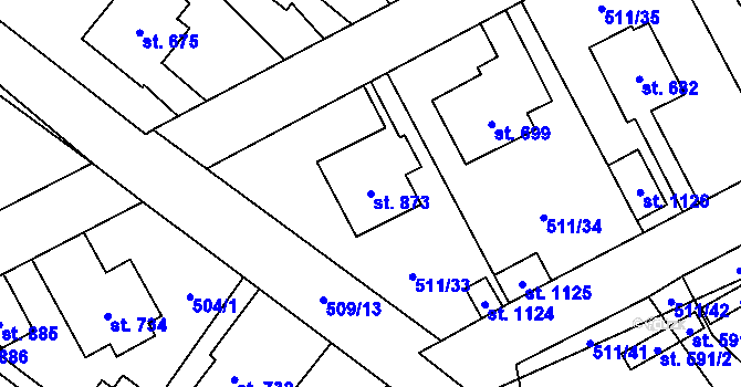 Parcela st. 873 v KÚ Kryry, Katastrální mapa
