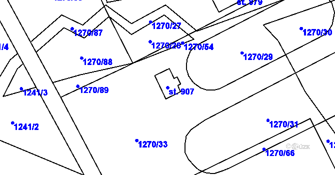 Parcela st. 907 v KÚ Kryry, Katastrální mapa
