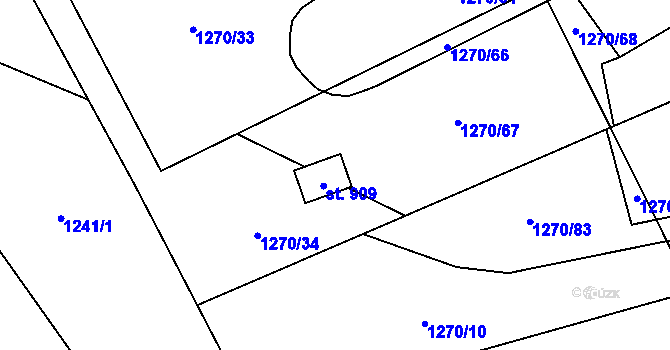 Parcela st. 909 v KÚ Kryry, Katastrální mapa