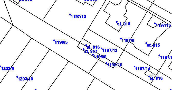 Parcela st. 916 v KÚ Kryry, Katastrální mapa