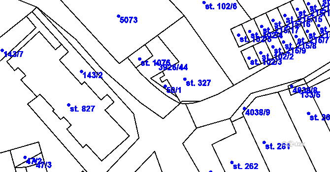 Parcela st. 50/1 v KÚ Kryry, Katastrální mapa