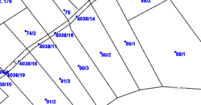 Parcela st. 90/2 v KÚ Kryry, Katastrální mapa