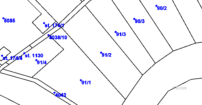 Parcela st. 91/2 v KÚ Kryry, Katastrální mapa
