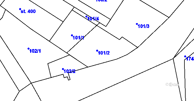 Parcela st. 101/2 v KÚ Kryry, Katastrální mapa