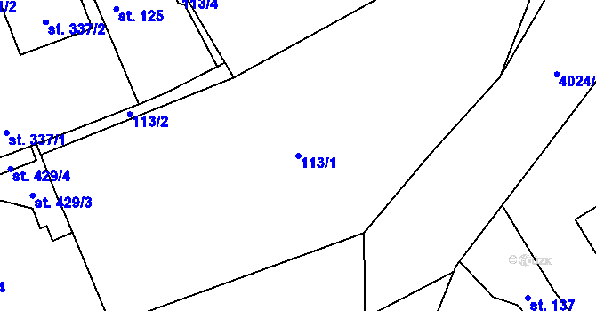 Parcela st. 113/1 v KÚ Kryry, Katastrální mapa