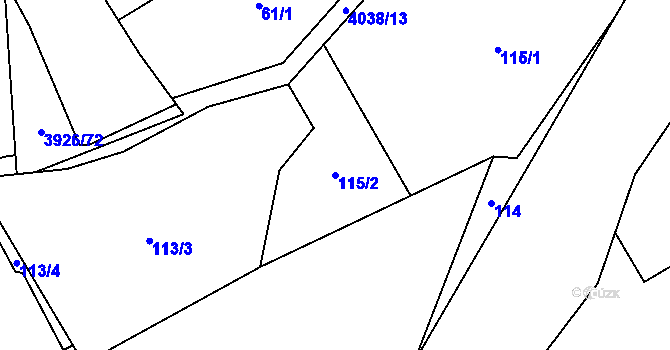 Parcela st. 115/2 v KÚ Kryry, Katastrální mapa