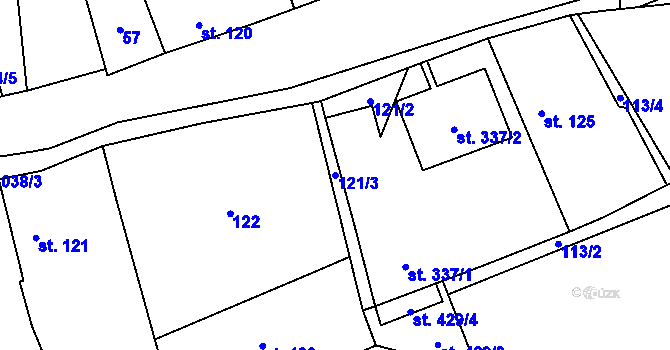 Parcela st. 121/3 v KÚ Kryry, Katastrální mapa