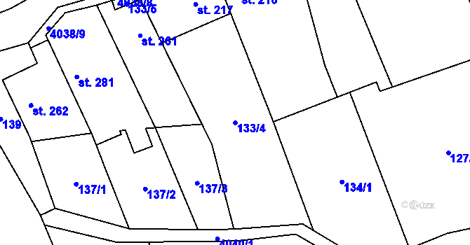 Parcela st. 133/4 v KÚ Kryry, Katastrální mapa