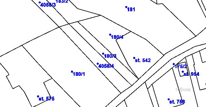 Parcela st. 180/3 v KÚ Kryry, Katastrální mapa