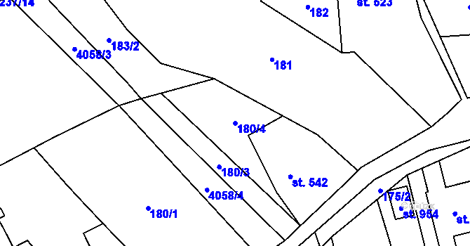 Parcela st. 180/4 v KÚ Kryry, Katastrální mapa