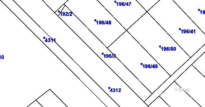 Parcela st. 196/2 v KÚ Kryry, Katastrální mapa