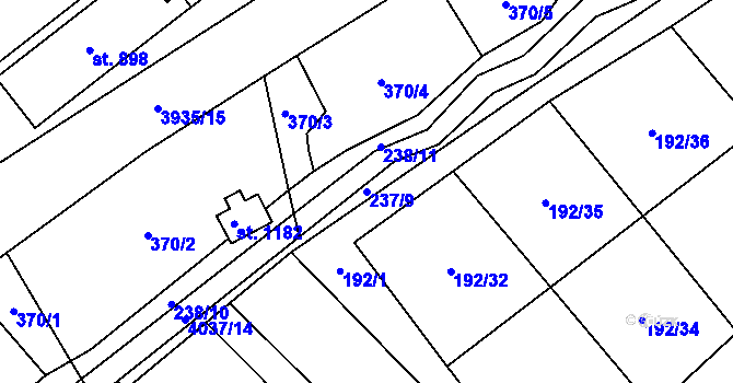 Parcela st. 237/9 v KÚ Kryry, Katastrální mapa