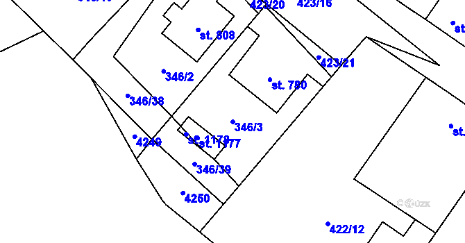 Parcela st. 346/3 v KÚ Kryry, Katastrální mapa