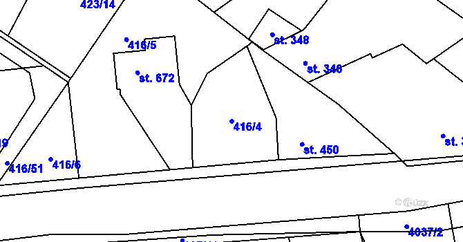 Parcela st. 416/4 v KÚ Kryry, Katastrální mapa