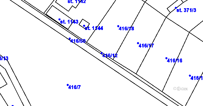 Parcela st. 416/12 v KÚ Kryry, Katastrální mapa