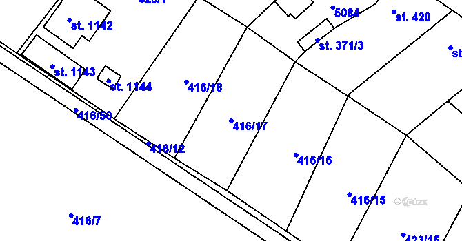 Parcela st. 416/17 v KÚ Kryry, Katastrální mapa