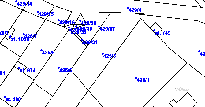 Parcela st. 425/3 v KÚ Kryry, Katastrální mapa