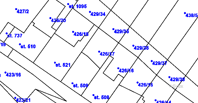 Parcela st. 426/17 v KÚ Kryry, Katastrální mapa