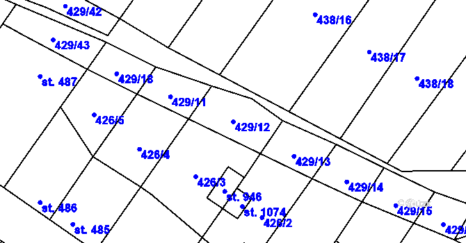 Parcela st. 429/12 v KÚ Kryry, Katastrální mapa