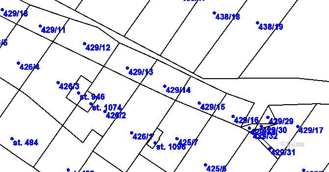Parcela st. 429/14 v KÚ Kryry, Katastrální mapa
