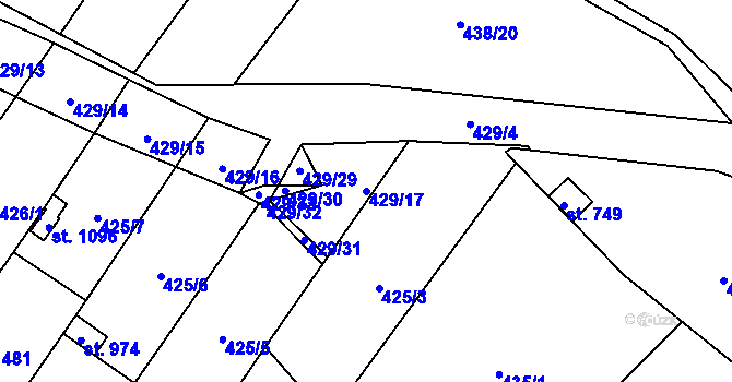 Parcela st. 429/17 v KÚ Kryry, Katastrální mapa