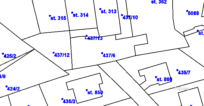 Parcela st. 437/6 v KÚ Kryry, Katastrální mapa