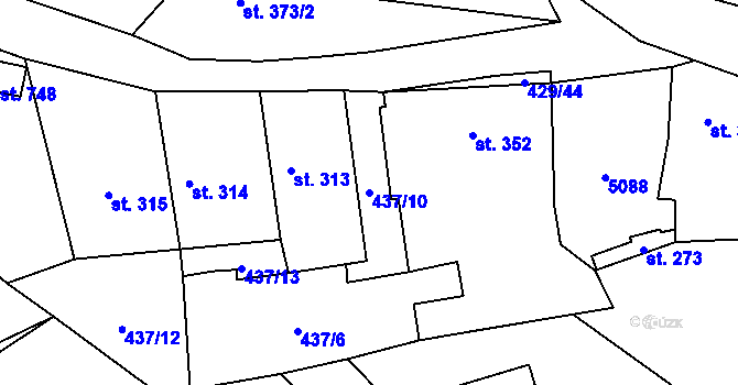 Parcela st. 437/10 v KÚ Kryry, Katastrální mapa