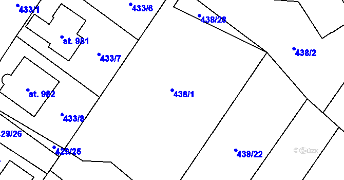 Parcela st. 438/1 v KÚ Kryry, Katastrální mapa